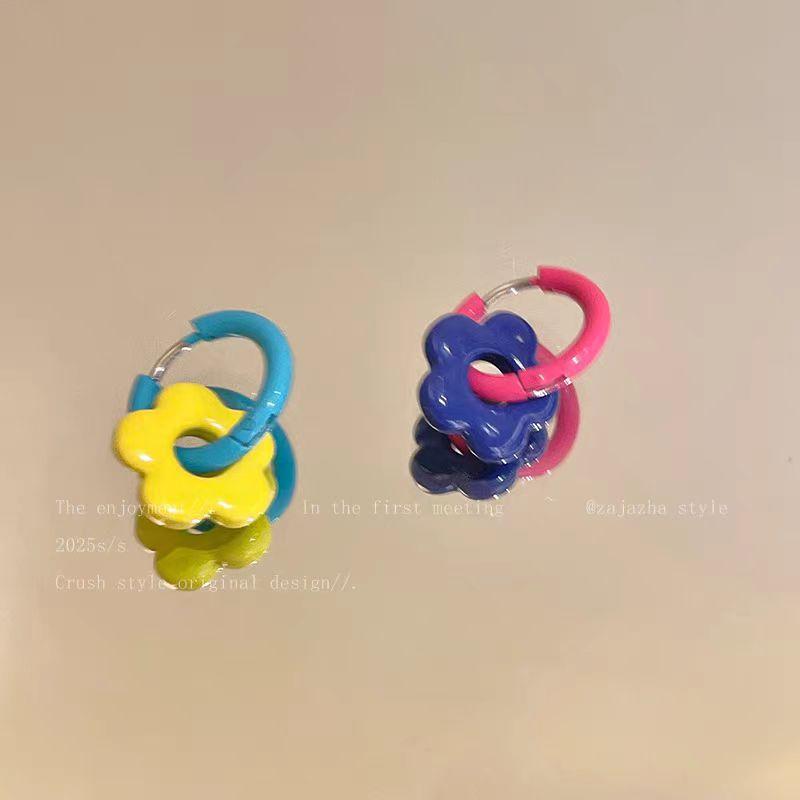 Dopamine Contrast Color Flower Ear Buckles Women S Summer Sweet And Cute Earrings Earrings Small Earrings