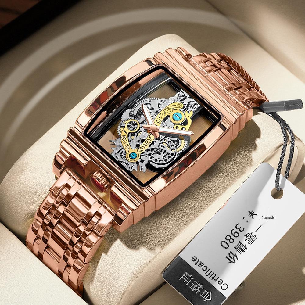 Men's Fashion Tourbillon Genuine Leather Motorcycle Watch - Waterproof & Luminous