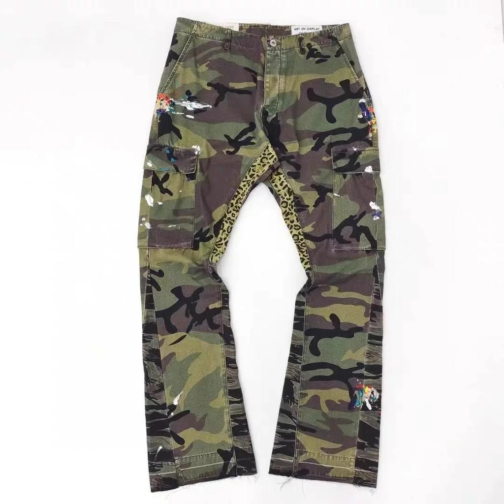 New Style Splatter Patchwork Cargo Pants American Style High Street Micro Flare Casual Trousers