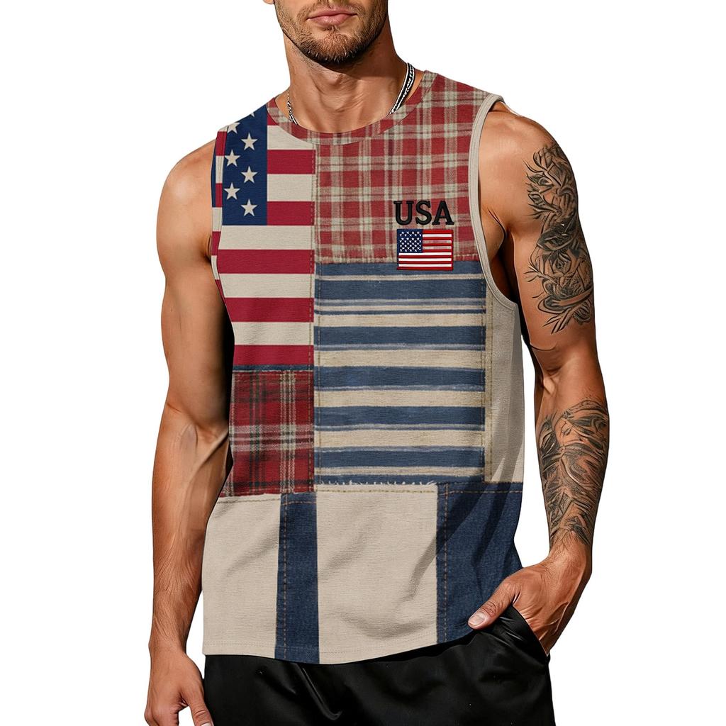 Uomo 4 Luglio Camicie USA Muscolo Senza Maniche Magliette Patriottiche