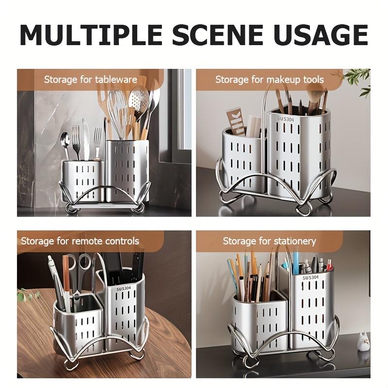 Estante para Utensilios de Cocina de Acero Inoxidable, Soporte Multifuncional para Cubiertos de Cocina que Ahorra Espacio, Adecuado para Almacenar Cuchillos, Tenedores, Cucharas, Espátulas, Etc.