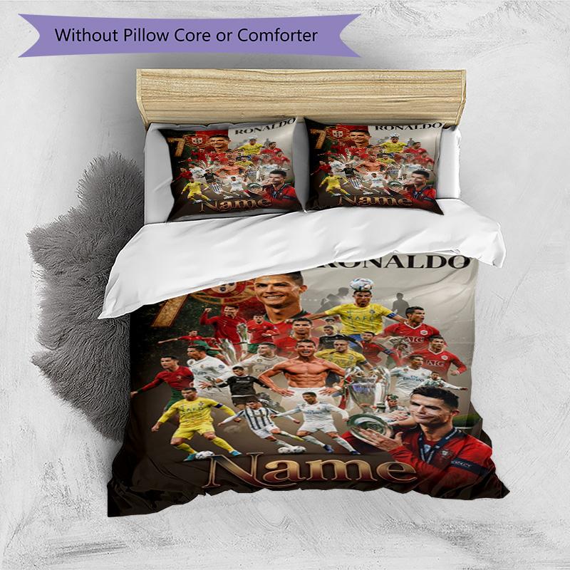 Messi Cristiano Ronaldo Football Star Personalized Name Bedding Set,Cozy Bed Linen for Teen Boys Bedroom Decoration,Perfect Birthday Gift,Washable Duv