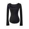 Koreanischer Stil Schlank geschnittenes Quadratischer Ausschnitt Glockenärmel Damen T-Shirt, Elegant Nische, Tailliert, Sexy Schlankmachendes Basisschicht Top