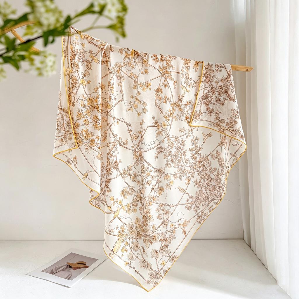 High-end georgette 100% mulberry silk silk scarf light and elegant silk square scarf summer sunscreen decorative scarf women