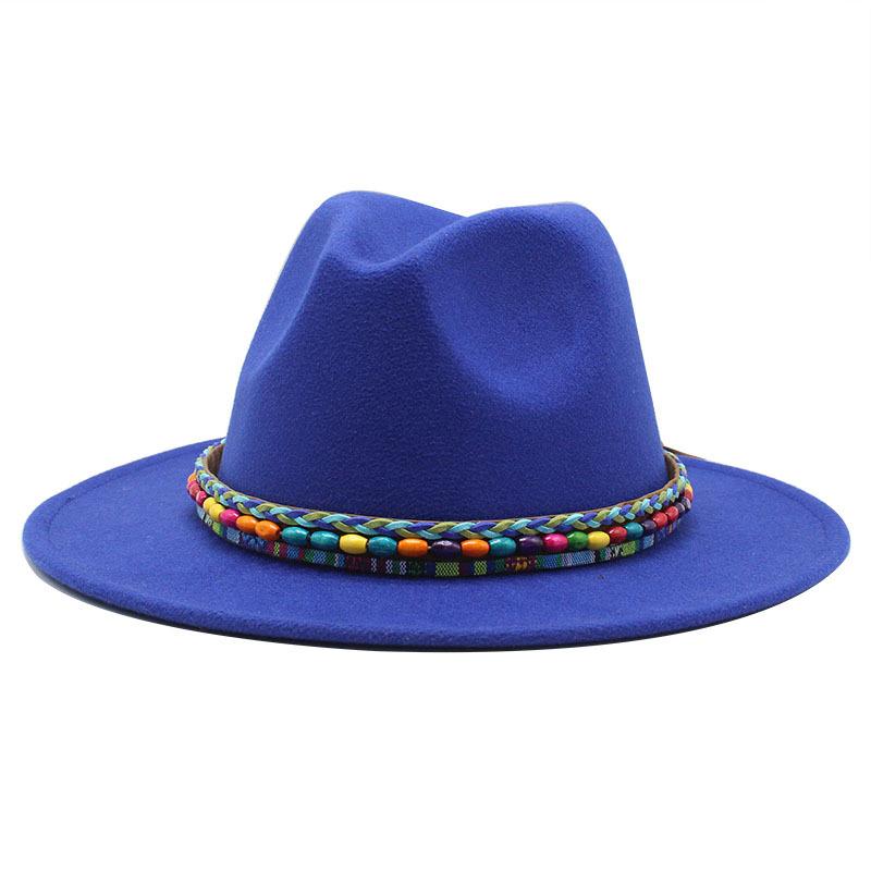 Woolen Jazz Top Hat Women'S Minority Style Retro Flat-Brimmed Big Eaves Hat