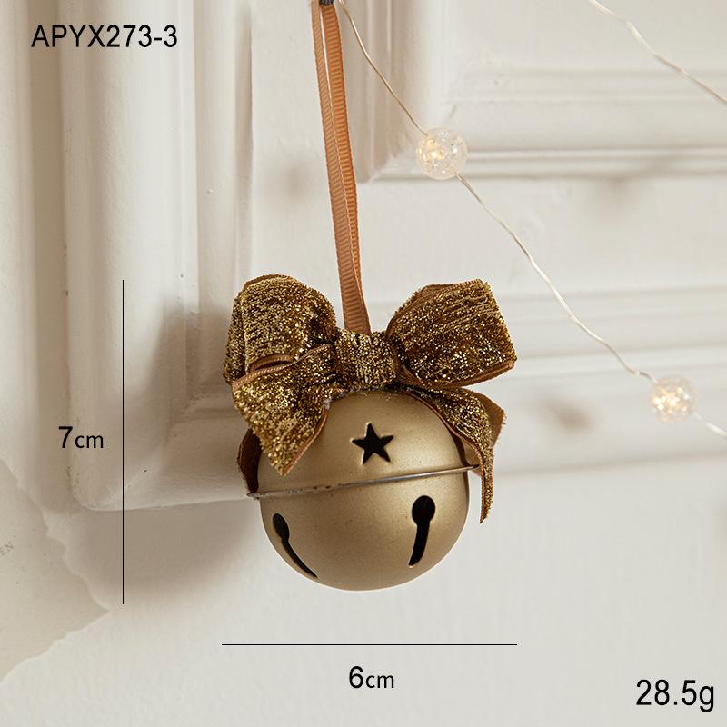 Christmas Tree Ornament: Small Bell with Velvet Bow & Pine Cone Scene Pendant