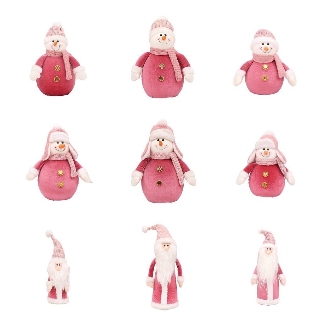 Soft And Cozy Christmas Pink Knitted Hat Snowman Stuffed Doll