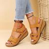 Women's Fashion Trend Wear Comfortable Matching Color Sole Pure Black Shoe Velcro Wedges Heels Designer Sandals