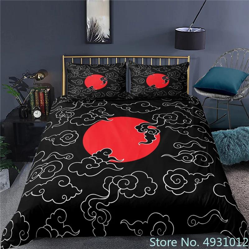 Red Cloud N-Naruto Logo Vortex Bedding Set Pillowcase Anime Bedclothes 3D Printed Kids Adult Boys Quilt Duvet Cover Gift