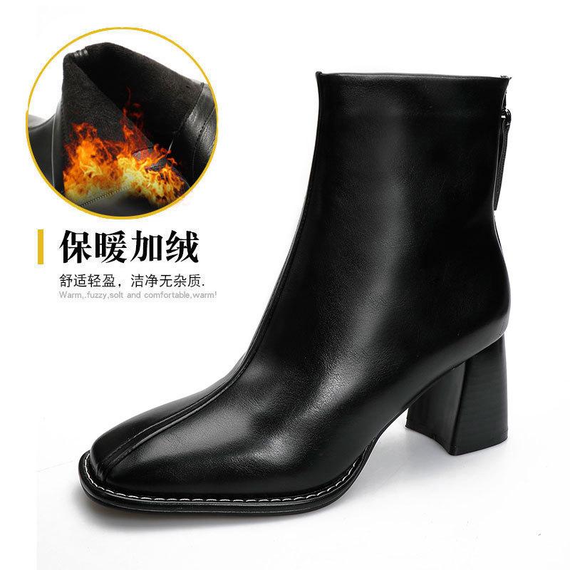 High-heeled short boots women's autumn and winter new women's boots square head thin boots thick heel medium tube Martin boots women's style