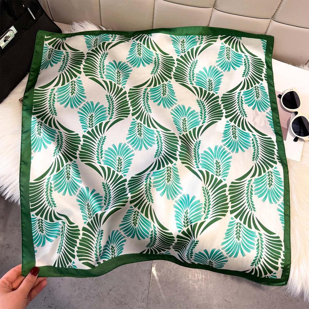 Spring new plant and flower printing silk scarf women's imitation silk square scarf fashion contrasting color decorative scarf