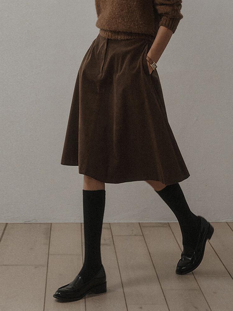High-Waist Retro Corduroy A-Line Skirt - Women's Mid-Length, Autumn/Winter Skirt