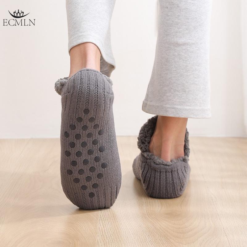 Women Men Non Slip Knitted Slipper Socks Thick Lined Cosy Winter Fluffy Bed Slippers Socks
