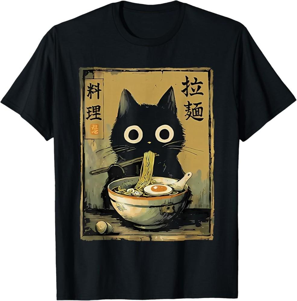 Cute Black cat Eating Ramen Japan T‑Shirt