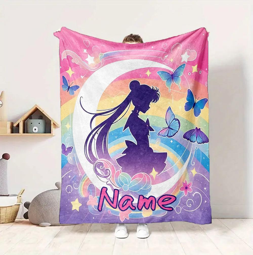 Custom Name Butterfly Symbols Flannel Blanket Throw Blanket Soft Warm Sofa Bed home Decor Unique Gift