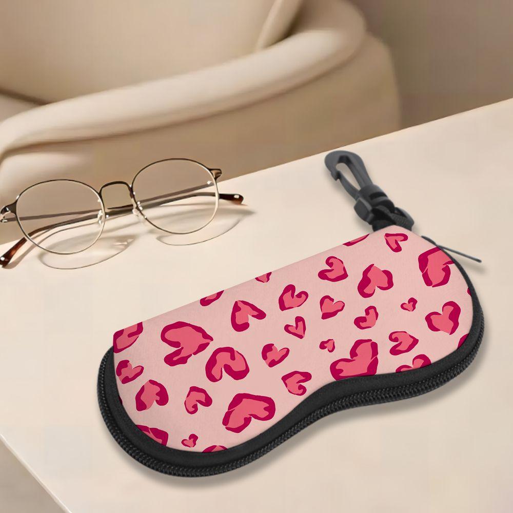 Pink Heart Pattern Soft Eyeglasses Sunglasses Case,Portable Lightweight Drawstring Pouch Protective Sleeve for Daily Travel Accessories