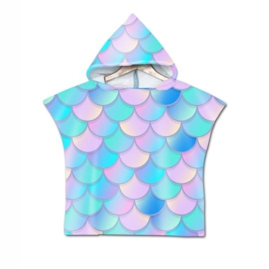 Rainbow Scale Microfiber Beach Towel Quick Dry Hooded Cloak Wetsuit Towels Adult Kids Parent-Child Poncho Bathrobe for Swim Surf