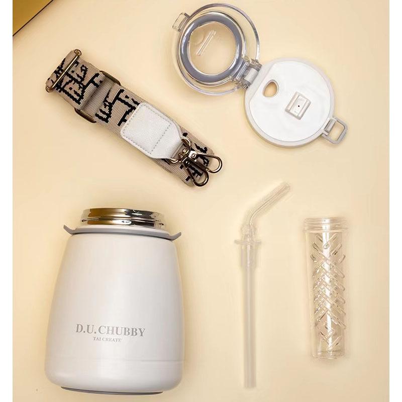 Cute 304 Stainless Steel Dudu Cup Vacuum Cup 1000ml Large Capacity Kettle Cup with Straw Pot Belly Thermos Cup