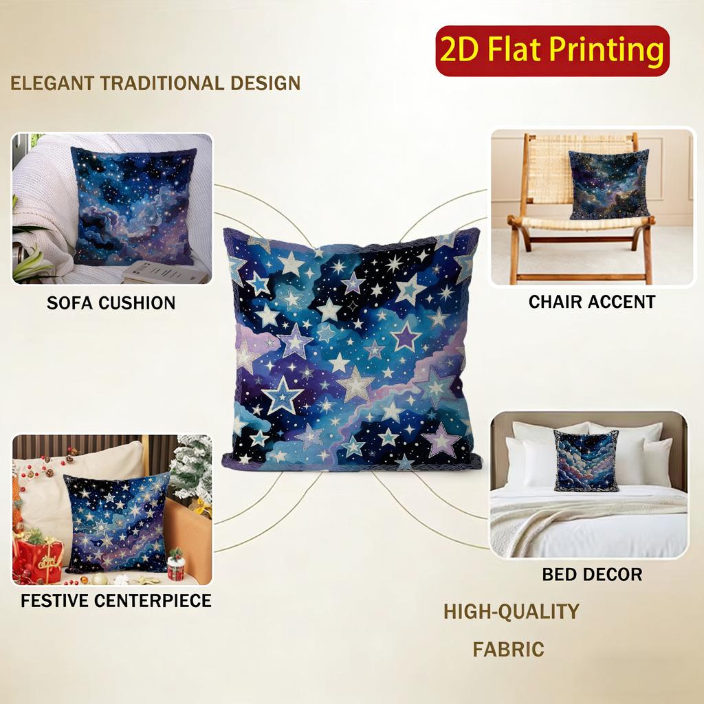 2D Starry Night Sky Pillow Covers For Decor Pattern Cushion Cover Suitable For Sofa Bedroom Car Pillow Cover
