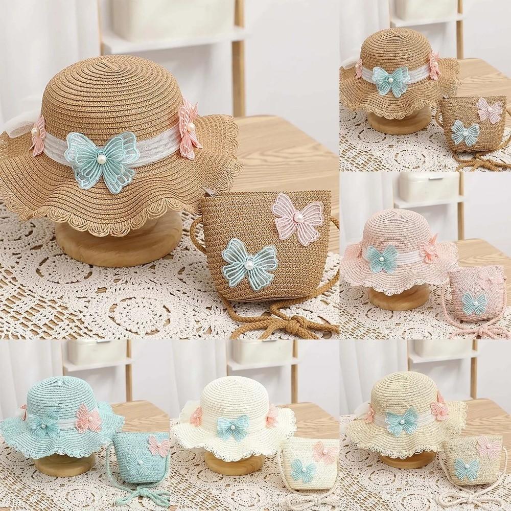 Lace Children Beach Straw Hat Wide Brim Fisherman Hat Sweet Sun Hat  for 2-8 Years Kids