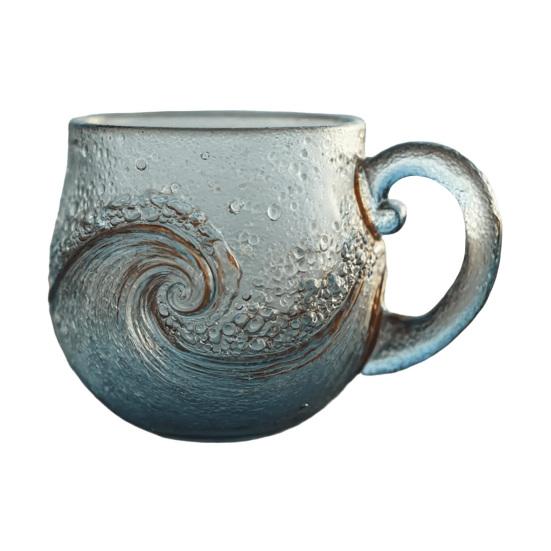 Ocean Wave Glass Mug 12oz Handcrafted Coastal Glassware for Coffee Tea Cocktails Dishwasher Safe