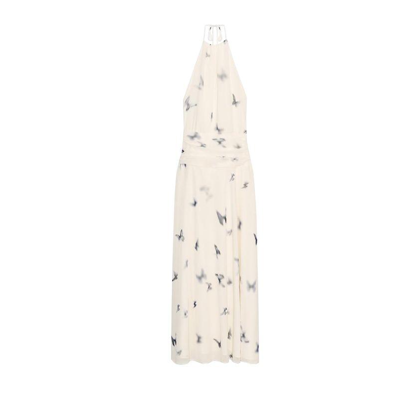 

Summer New Product Women s Clothes Fashion Wind Ruched Design Animal Print Hanging Collar Long Dress 3676339 A color L
