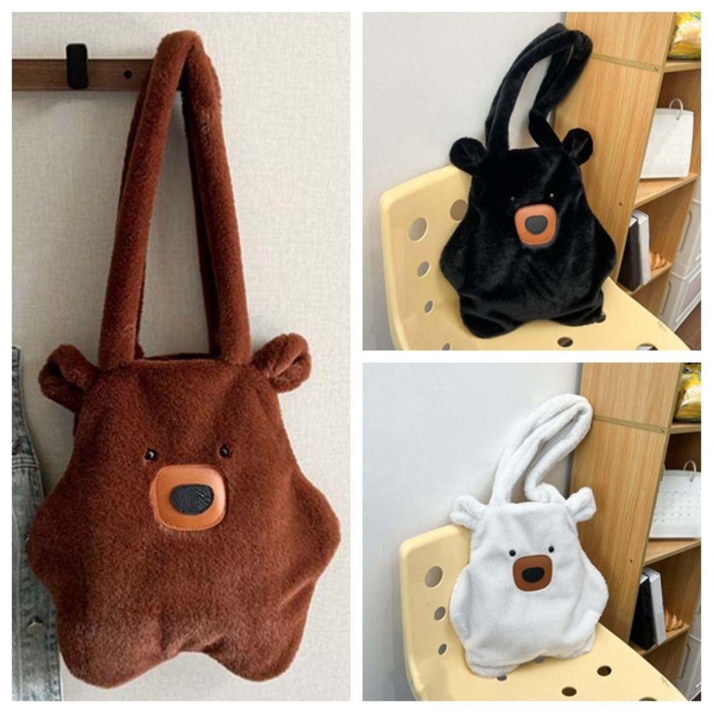 Soft Cute Capybara Bag Adorable Polyester Furry Bear Handbag Solid Color Lightweight Cartoon Shoulder Pouch Students