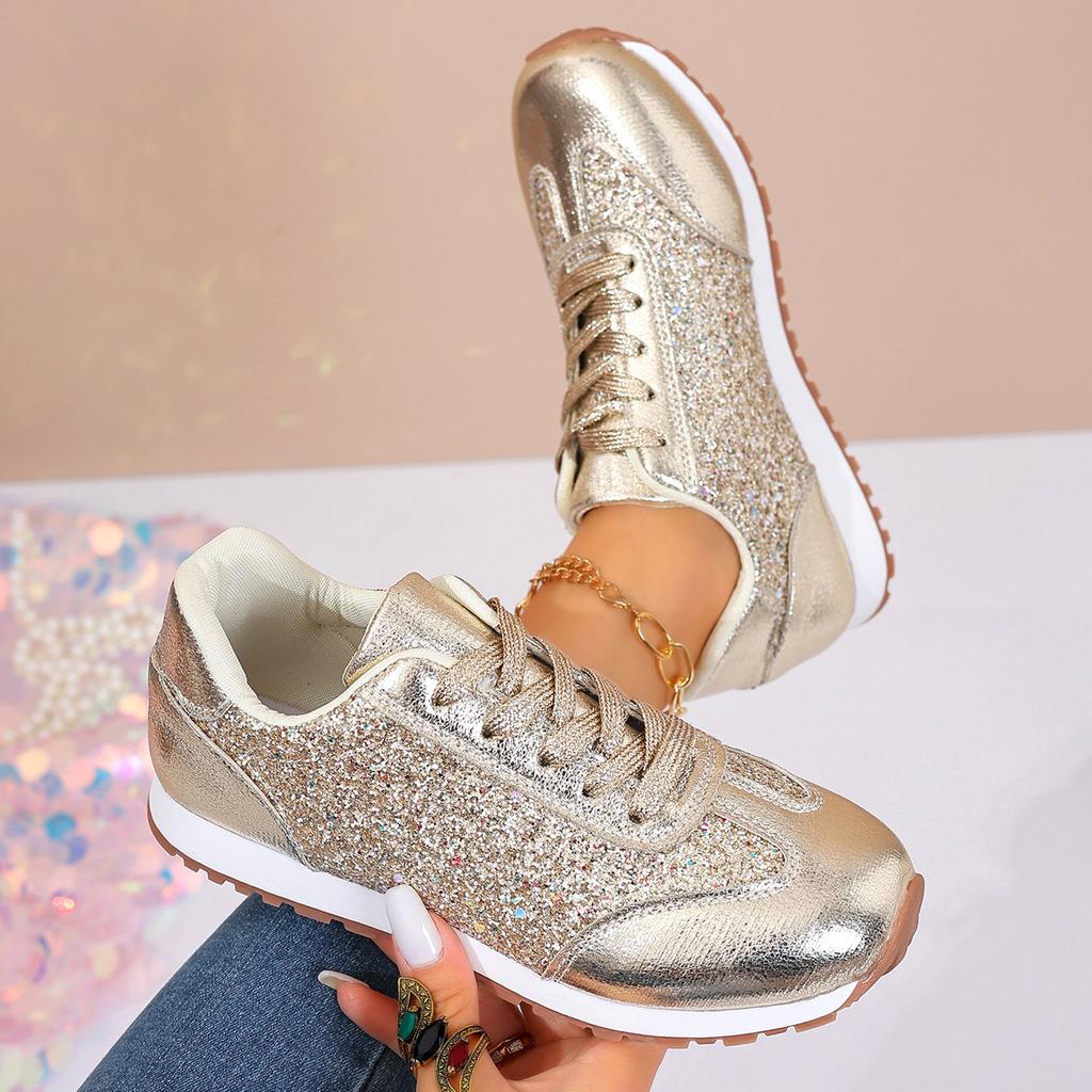Fashion Fashion Ladies Autumn Women Flat Glitter Sneakers Casual Bling Vulcanized Shoes Female Lace Up Platform Comfort Plus Size