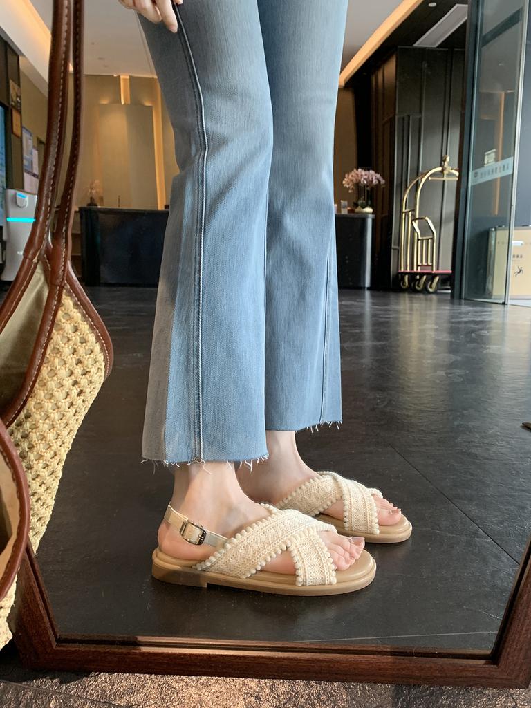 Grape mother has the same style in stock~ two versions~ holiday wind cross-woven open-toed outer wear cool slippers female summer