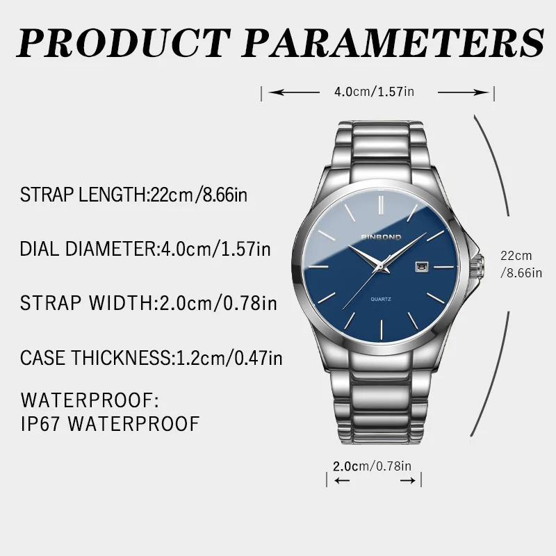 BINBOND Top Luxury Business Sports Men's Watch Stainless Steel Date Waterproof Multifunctional Quartz Fashion Men's Wristwatch