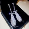 Silver Needle Zircon Bow Water Drop Earrings Cold Style Fashion Elegant Earrings Earrings Light Luxury Premium Earrings Women