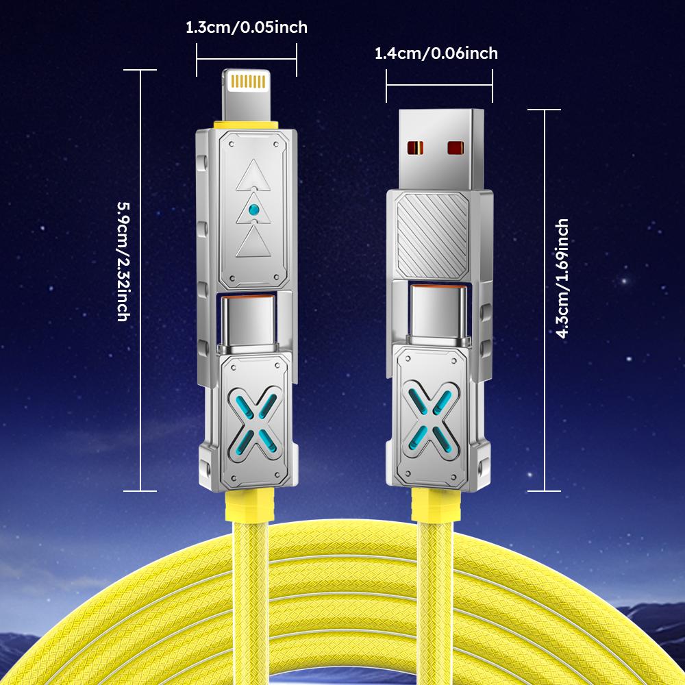 240W 4-in-1 Super Fast Charging Data Cable USB-C To Type-C Zinc Alloy Cable For Iphone Samsung Huawei Xiaomi Multi Port Multiple