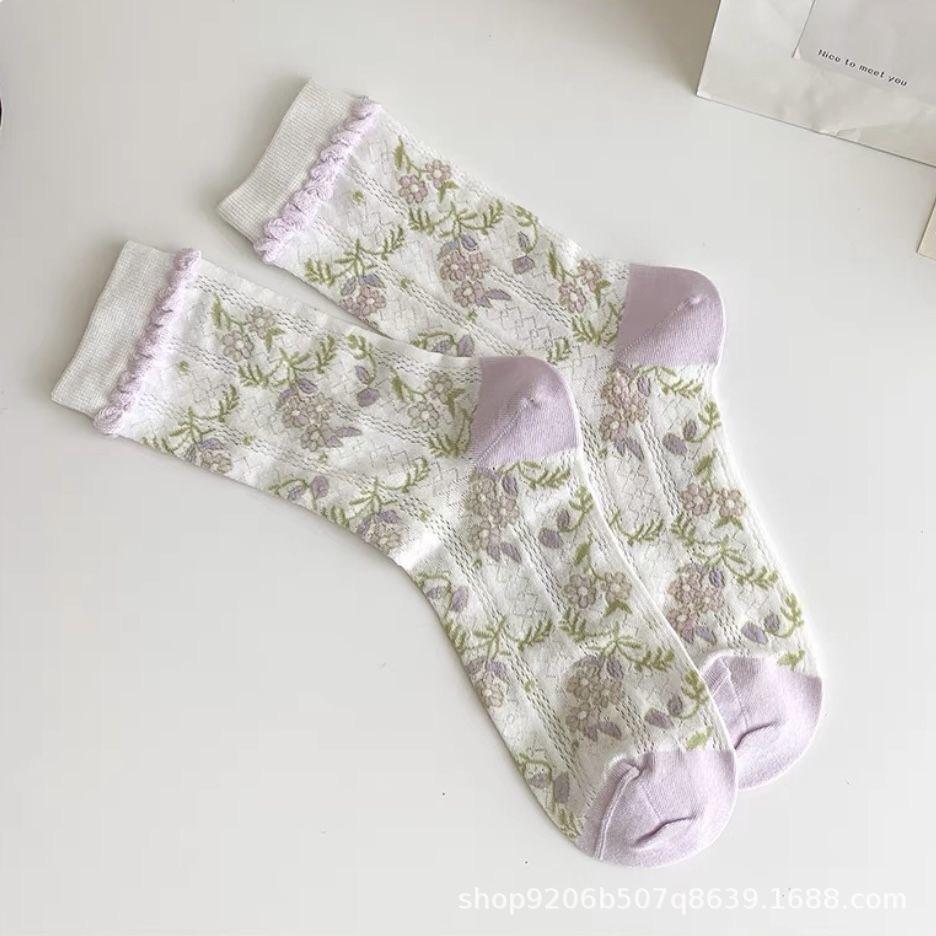 

2025 Summer Floral Butterfly Cotton Socks for Women – Lightweight Boho Forest-Inspired Mid-Calf Design One Size