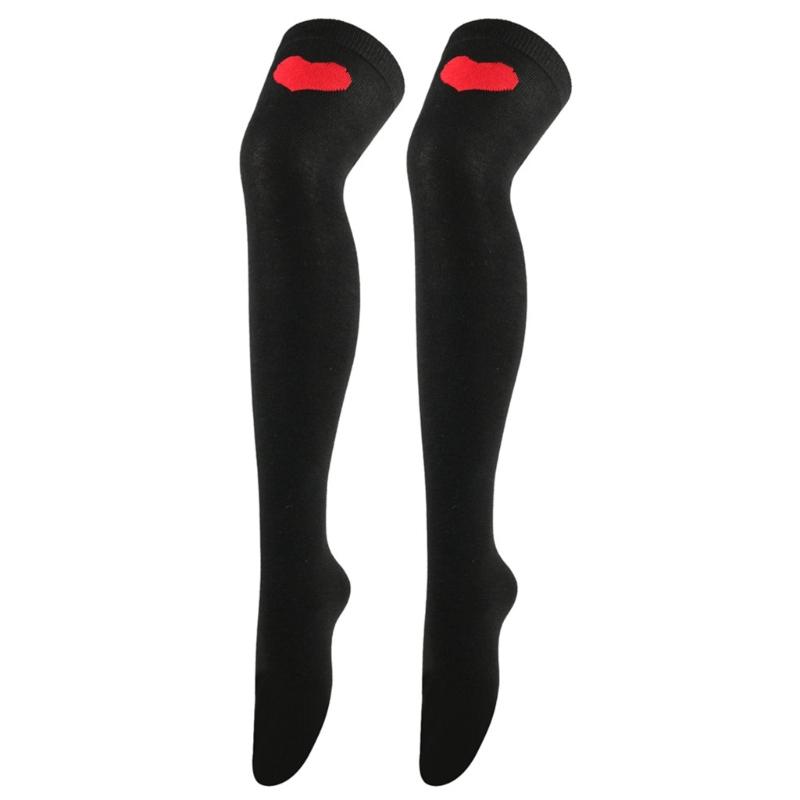 Valentines Day Over Knee Long Socks Cute Lip Heart Love Pattern Thigh High Stockings for Women Parties and Casual Wear