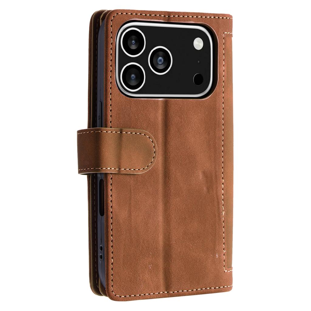 For iPhone 17 Pro Case 9 Card Slots Zipper Wallet PU Leather Phone Cover with Wrist Strap
