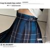 Women's Blue Plaid A-Line High Waist Pleated Skirt - College Style, Plus Size, Short Length for Spring & Autumn