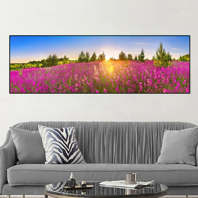 Krajina Levandulové pole Západ slunce Květina Malba na plátně Severské Plakáty a obrazy Nástěnné umění Obraz Obývací pokoj Dekor Bez rámu