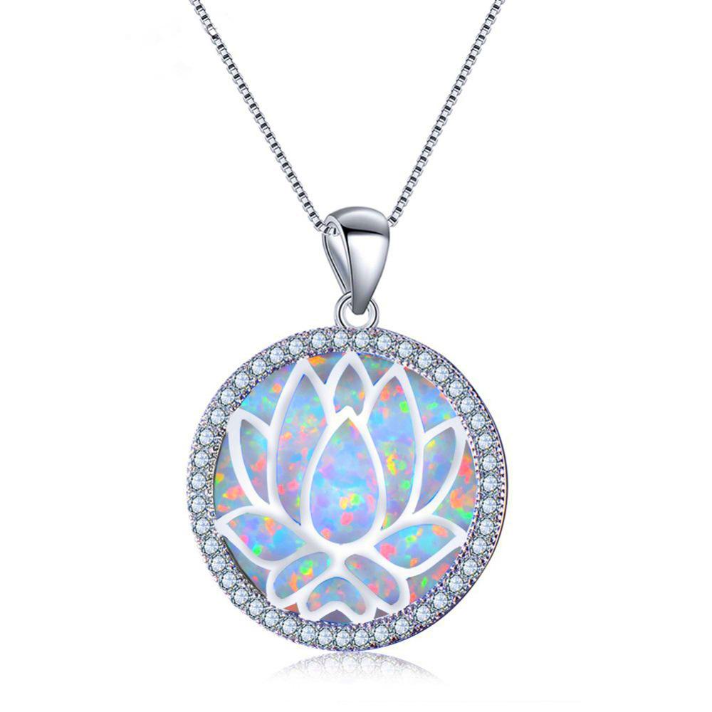 2026 European and American Style Blue Lotus Necklace Summer Lotus Pendant Sweater Chain Necklace 45CM белый