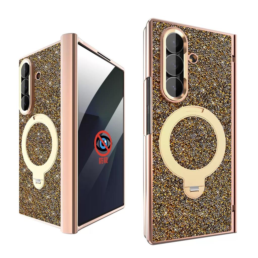 Luxury Diamond Crystal Magnetic Phone Case with Anti-privacy for Samsung Galaxy Z Fold 7 ZFold 6 PC Phone Case