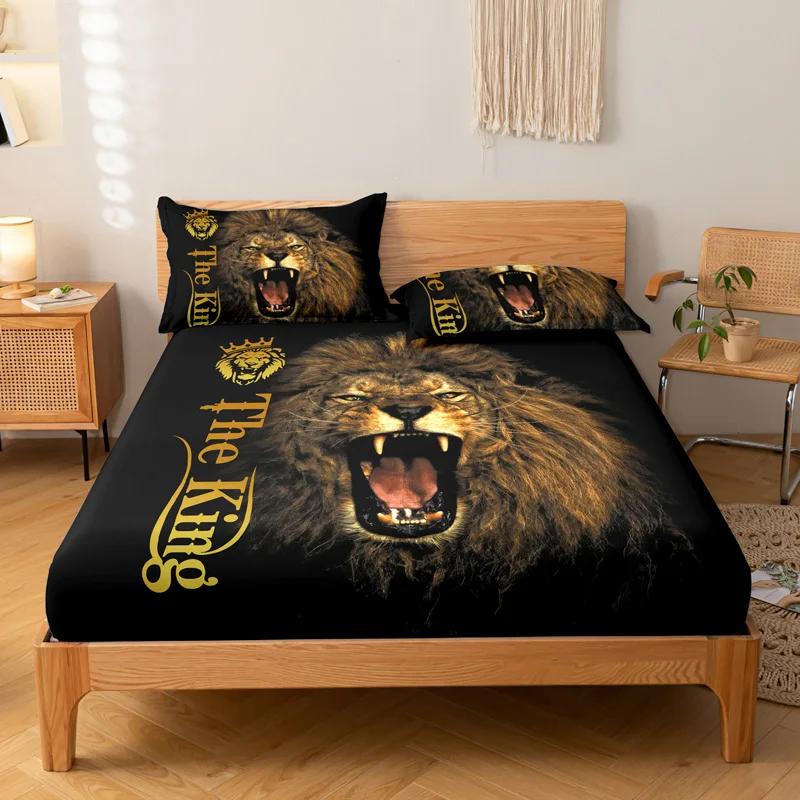 3-piece Simple Modern Skull Animal Pattern Digital Printing Three Piece Fitted Sheet Set, Bedroom Printed Bed Cover Set, Bedding