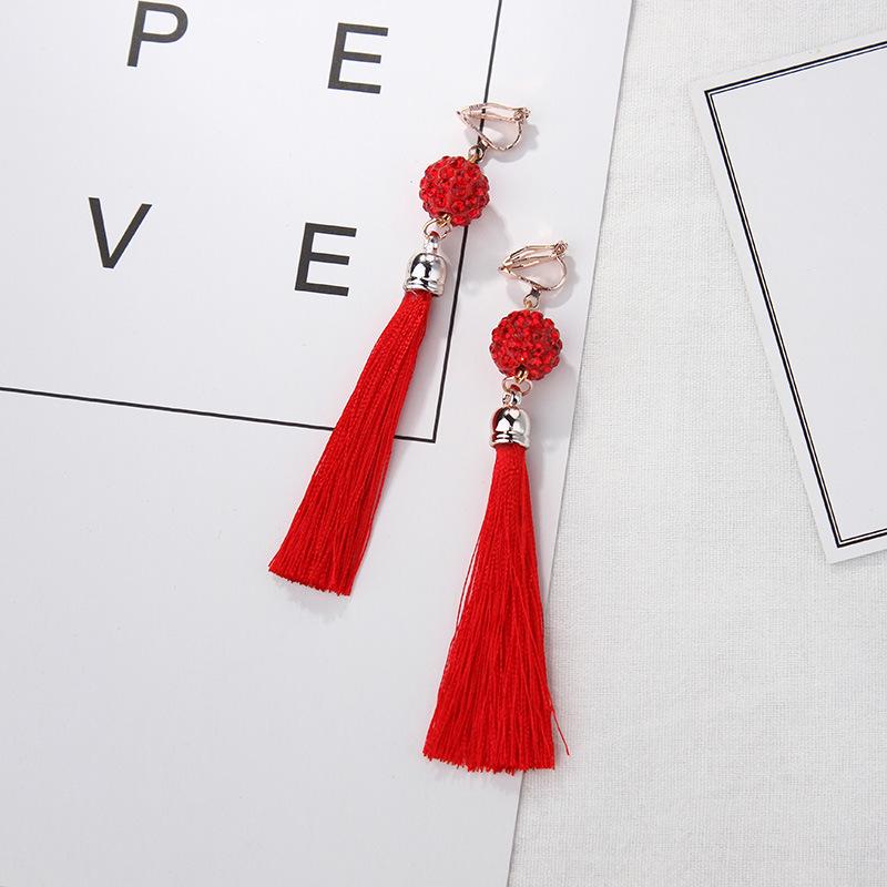 Hanfu-Inspired Red Tassel Clip-On Earrings with Chinese Knot Design