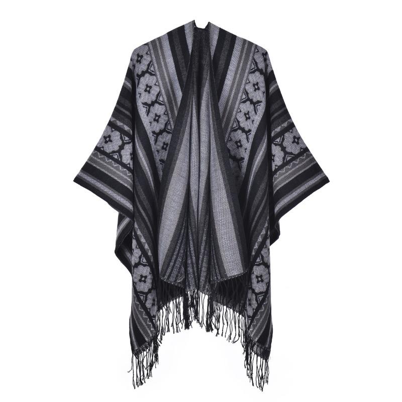 Vintage tassel split women's shawl new imitation cashmere knitted scarf thickened travel knitted cape