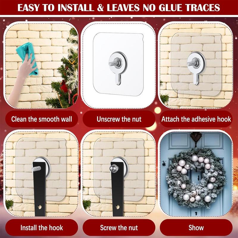 Kranshängare för ytterdörr 4-delars självhäftande kraftig strumpahållare för dörrkarm utomhus för julkransprydnader fest