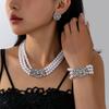 Multilayer Rhinestone Flower Imitation Pearl Beaded Choker Necklace Bracelet  Stud Earrings Jewelry Party Gift