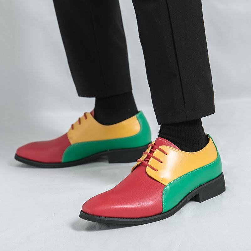 Men's casual leather shoes large size men's British style color matching shoes trendy retro men's shoes colored leather shoes