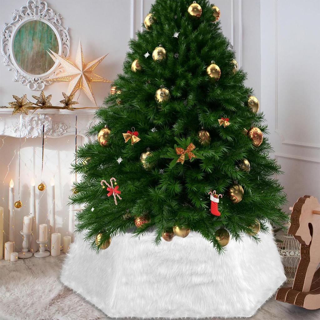 Bohemian Christmas Tree Collar Foldable Christmas Tree Skirt Christmas Soft Plush White Collar Artificial Tree Base Cover Skirt