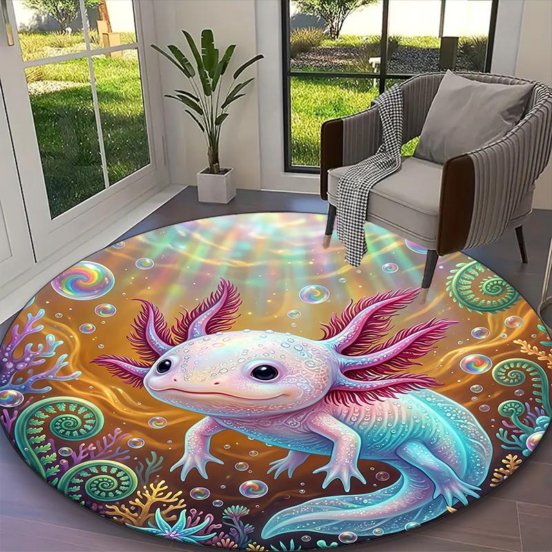 1pc Office Carpet, Gentle Axolotl Warm Glow Chair Rug, Living Room Printed Round Rug, Home Chair Floor Mat