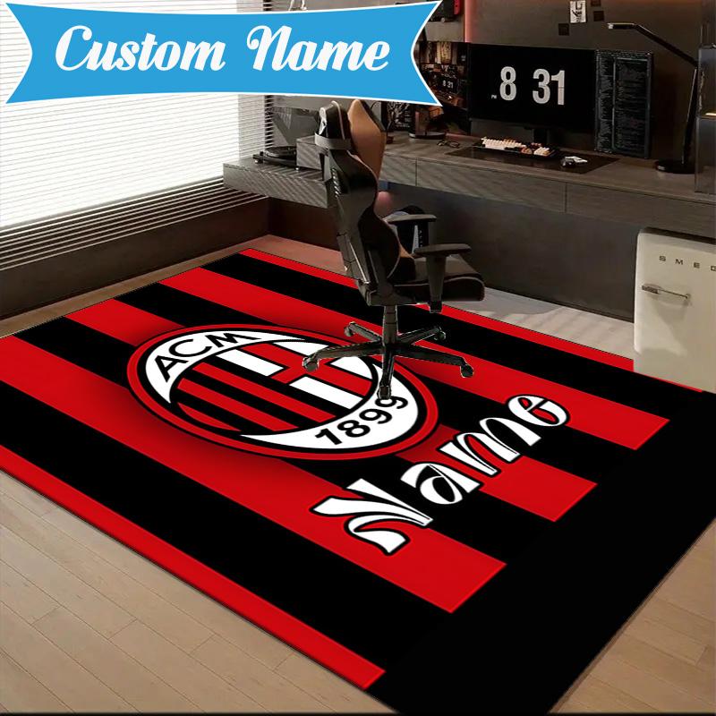 Benutzerdefinierter Name Weihnachten AC Fußballwappen Teppich Spielteppich, Fußmatte für Schlafzimmer Wohnzimmer Eingangsbereich Teppich, Wohndekoration Idee Geschenk für Weihnachten Geburtstag