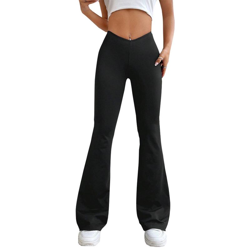 Solid-Color Fitted Flared Trousers Summer V-Shaped Waist Slimming Bootcut Pants Pants
