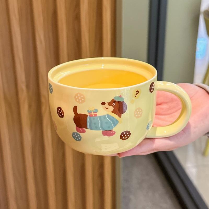 

Milk fufu cute apple dachshund ceramic mug with lid office milk coffee cup couple drinking cup 401-500ml